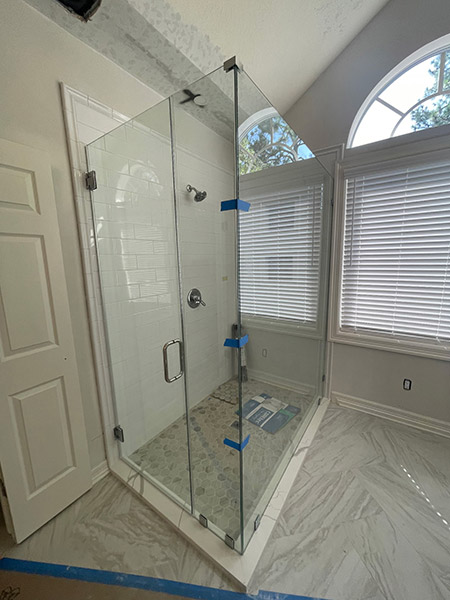 Frameless 3 Piece 90 Degree Shower - Brush Nickel Hardware