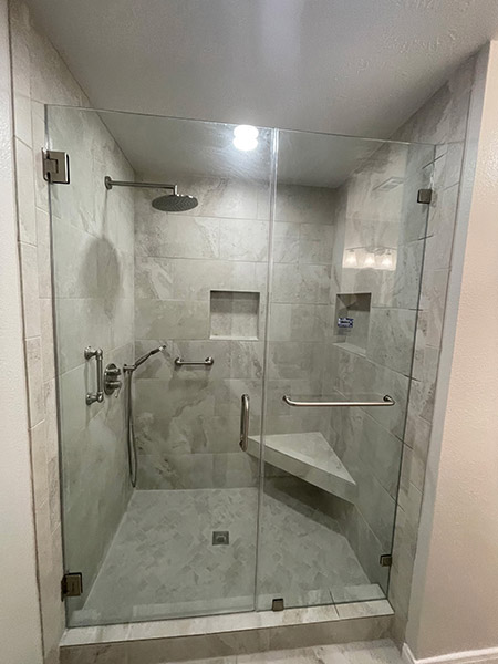 Frameless Inline Shower - Brush Nickel - Towel Bar Hardware