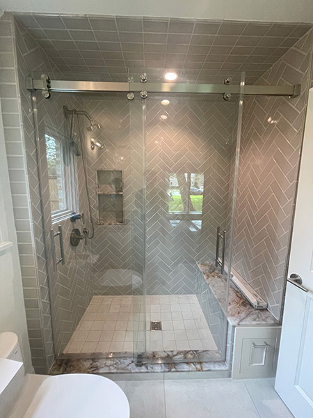 Pandora Style Double Door Frameless Shower - Brush Nickel Hardware